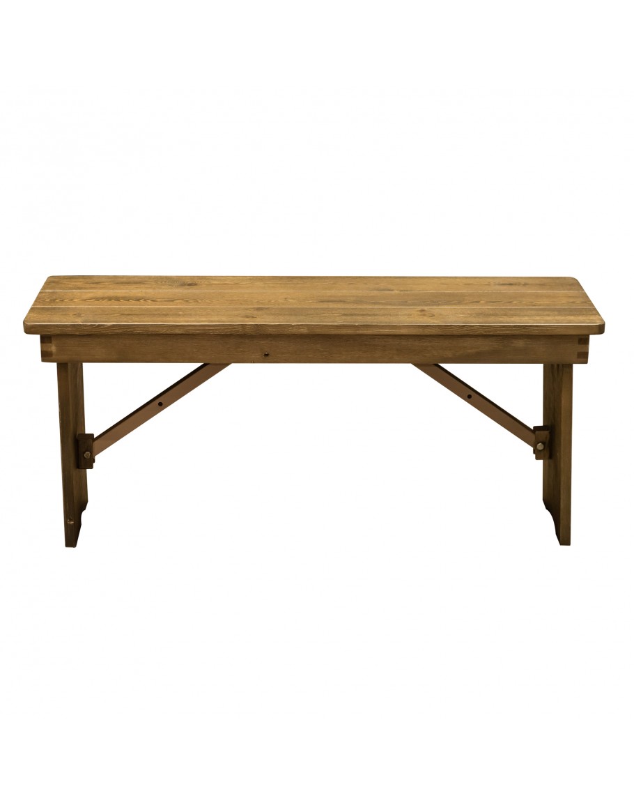 Wooden bench with pop up online table